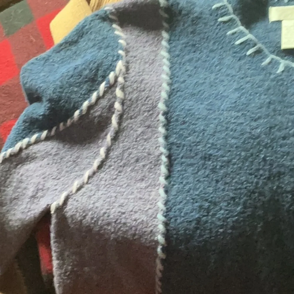 Wool-Blend Colorblock Button-Front Sweater - Blue/Gray - Picture 2 of 4